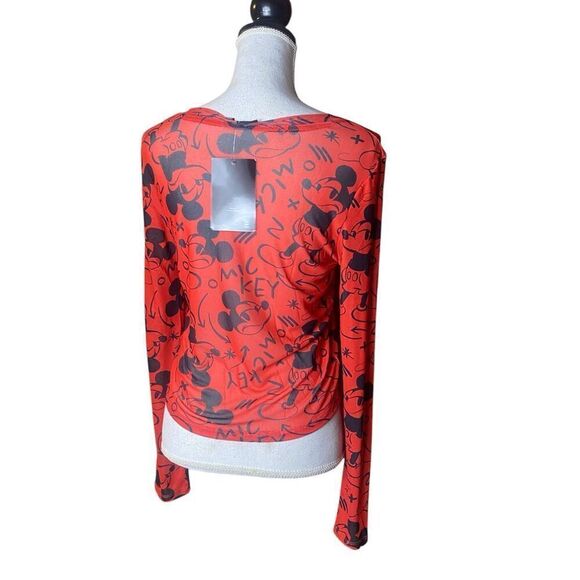 Disney Mickey Mouse Womens Red Mesh Long Sleeve Graphic T-Shirt Size Large NWT - Picture 4 of 6